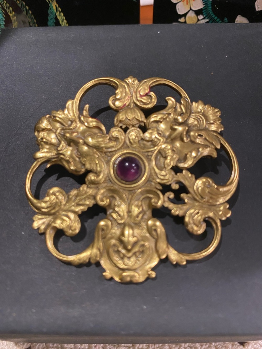 National Gallery of Art..Art Nouveau Filigree Brooch with Amethyst Cabochon